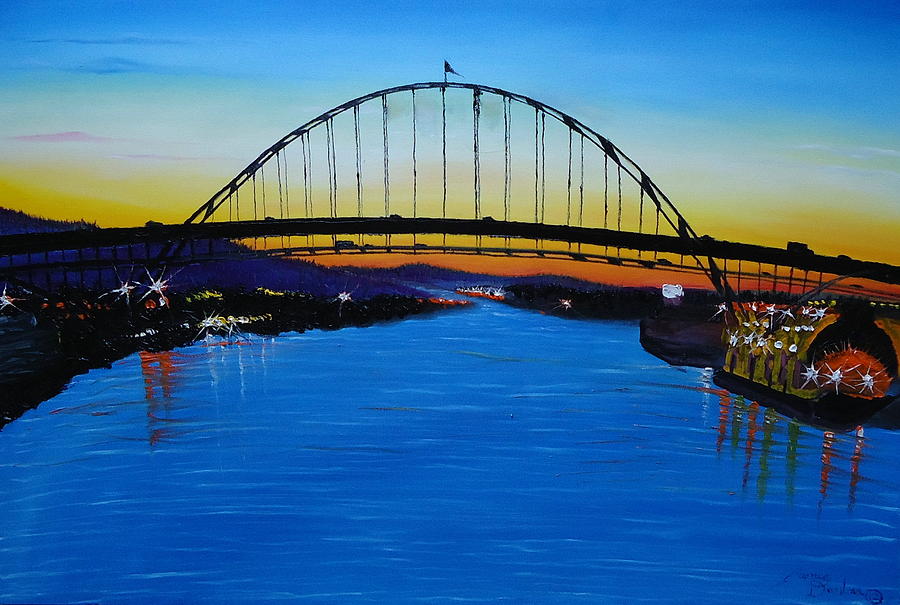 City Bridges Painting - Fremont Bridge At Sunset by Dunbars Local Art Boutique