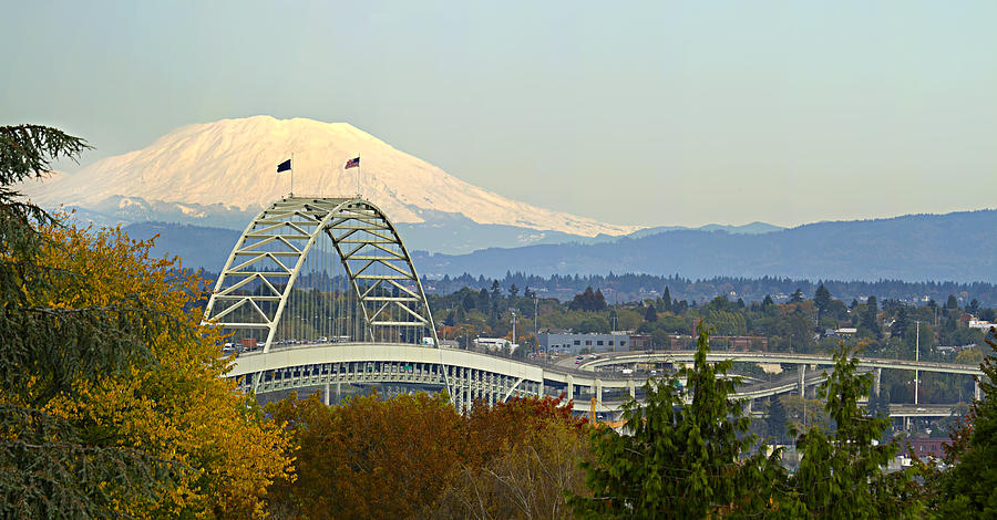 Fremont Bridge Portland Oregon Panorama Photograph by David Gn