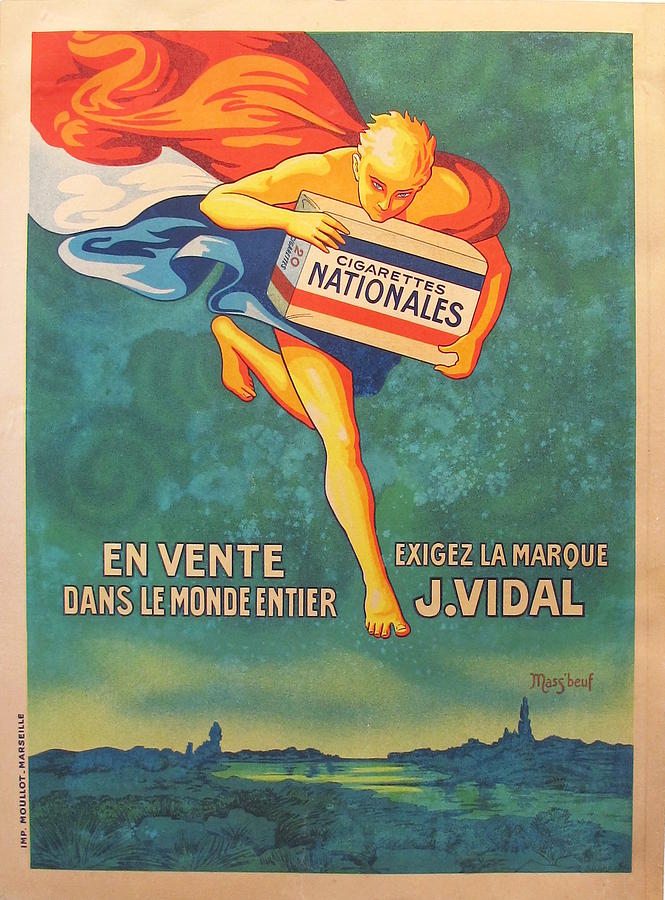 French Advertisement Poster - Cigarettes Nationales J Vidal Drawing by ...