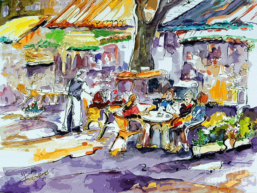 French Bistro Street Scene Painting by Ginette Callaway