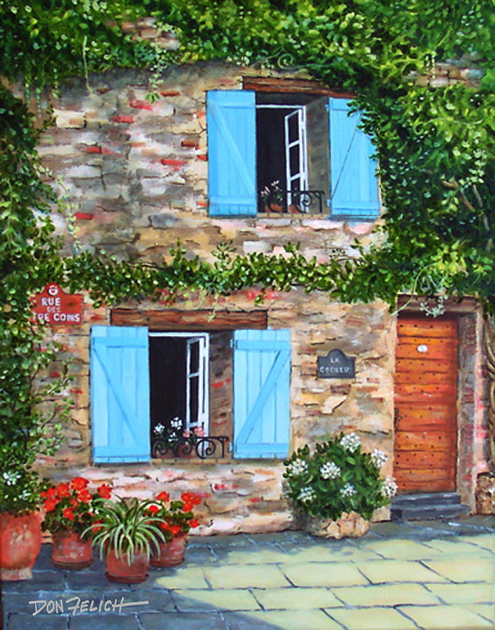 French Blue Shutters Painting by Don Felich