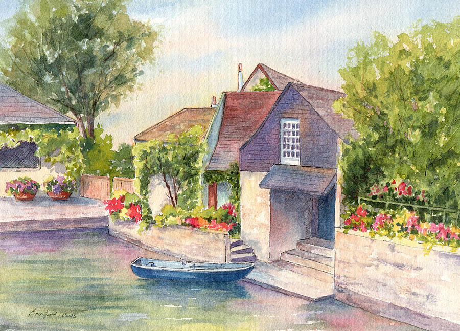 French Boathouse  Azay le Rideau Painting by Vikki Bouffard