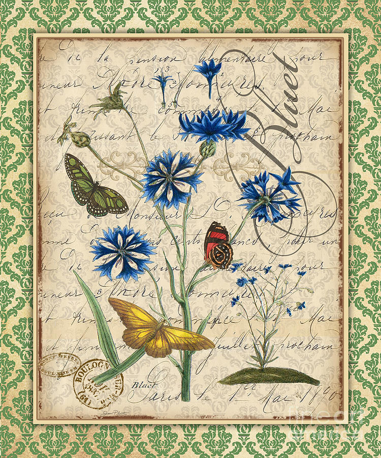 Butterfly Mixed Media - French Botanical Damask-B by Jean Plout