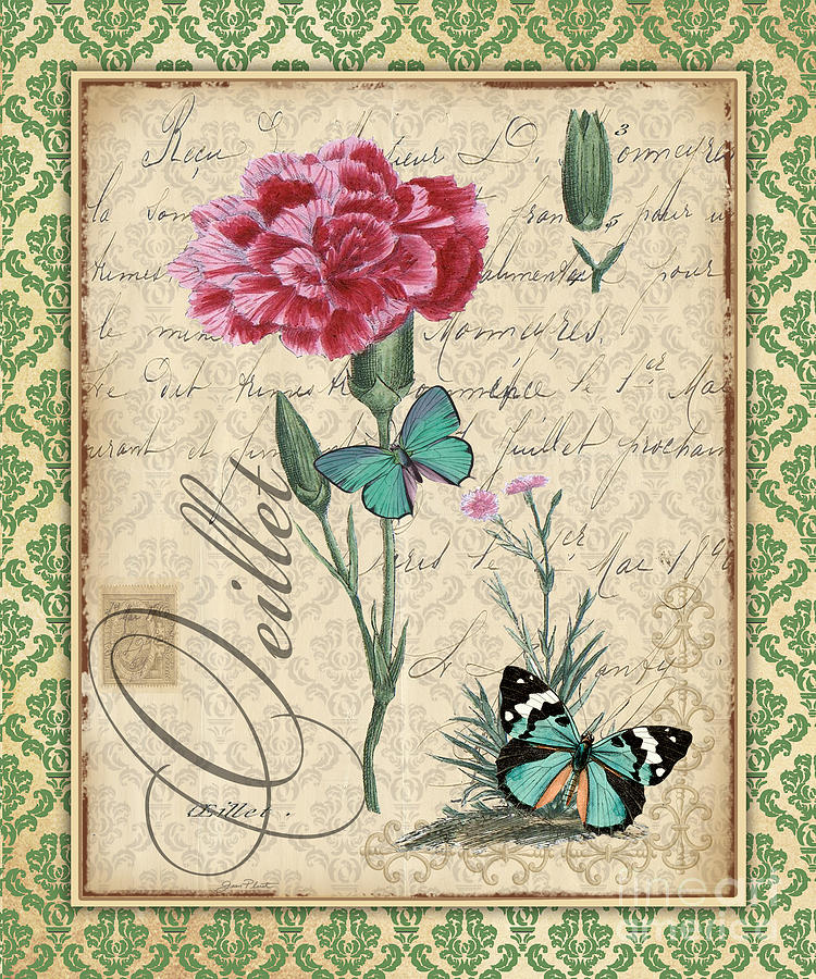 French Botanical Damask-C Mixed Media by Jean Plout