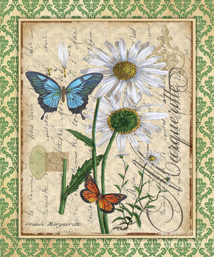 French Botanical Damask-D Mixed Media by Jean Plout