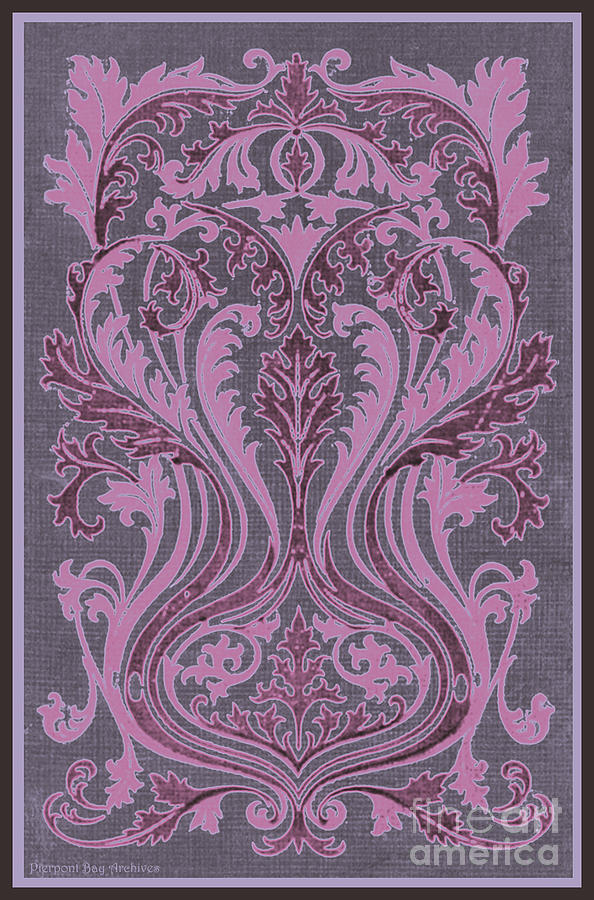 French Brocade Fleur de Lis. Mauve and Burgundy.  Painting by Pierpont Bay Archives