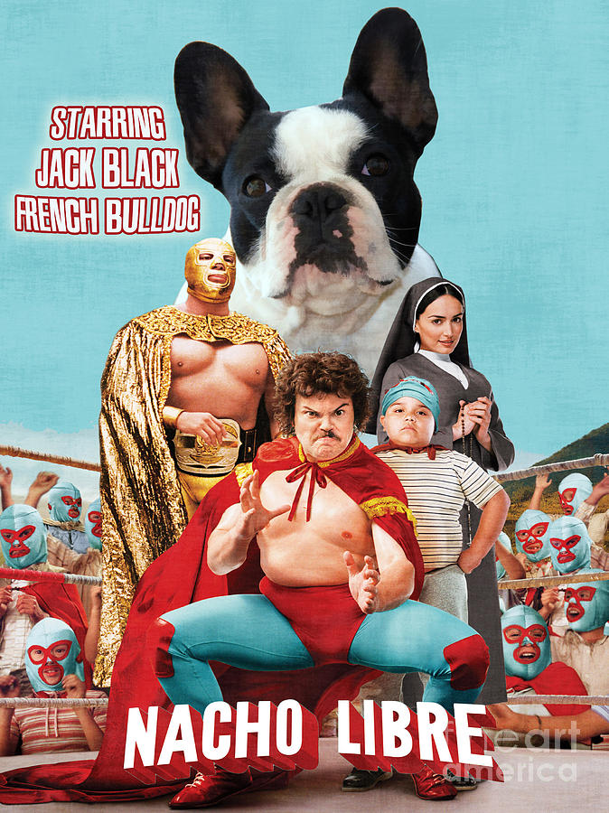 French Bulldog Art Canvas Print - Nacho Libre Movie Poster Painting by Sandra Sij