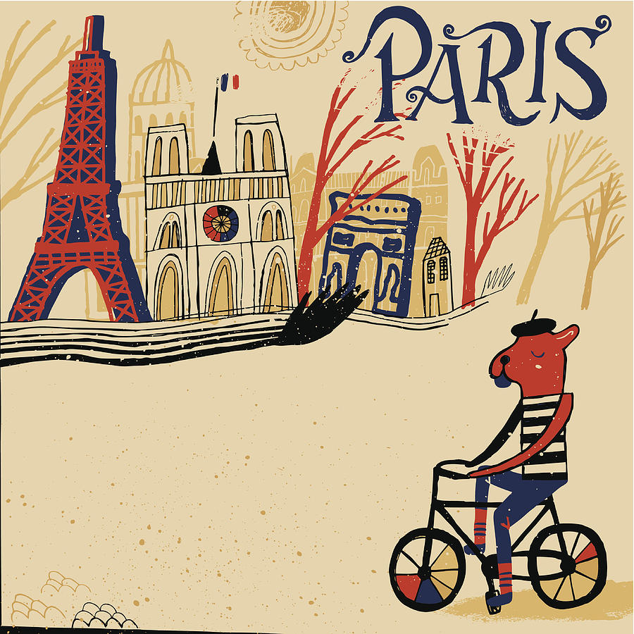 French bulldog cycling through the Paris in France. Drawing by Beastfromeast French bulldog cycling through the Paris in France. Drawing by Beastfromeast