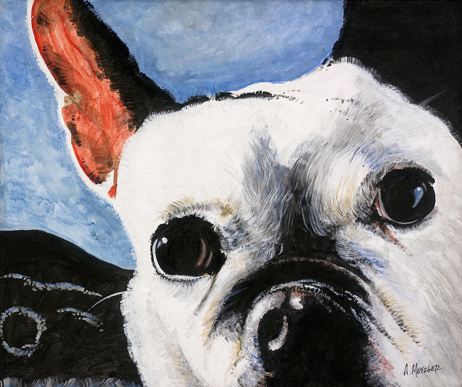 French Bulldog In Car Painting