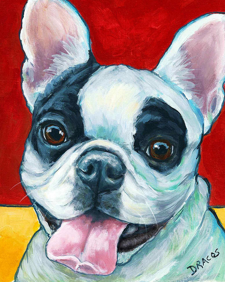 Black And White Painting - French Bulldog on Red by Dottie Dracos