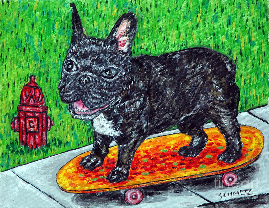 Impressionism Painting - French Bulldog Skateboarding by Jay  Schmetz