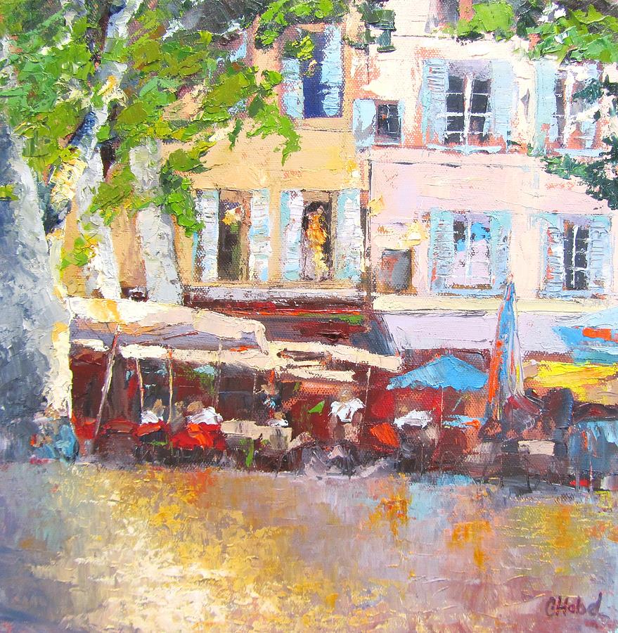 French Cafe Avignon Palette Knife Oil Painting Painting by Chris Hobel