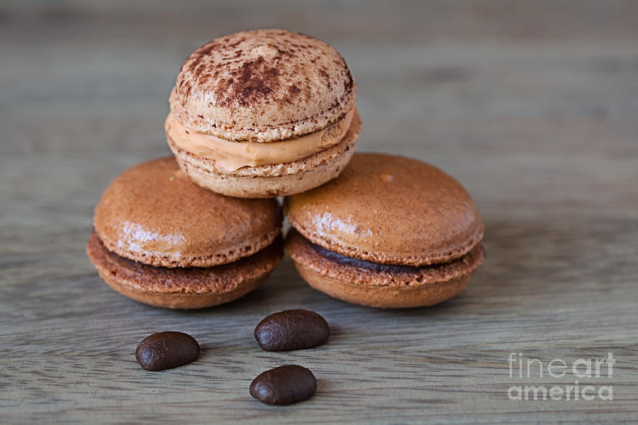 Cake Photograph - French Chocolate And Coffee Macaroons With Coffee Beans by Susan McKenzie