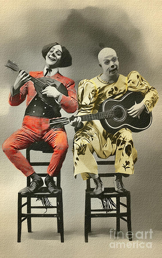French Clown Musicians Vintage Art Reproduction Tint Photograph by Lesa Fine