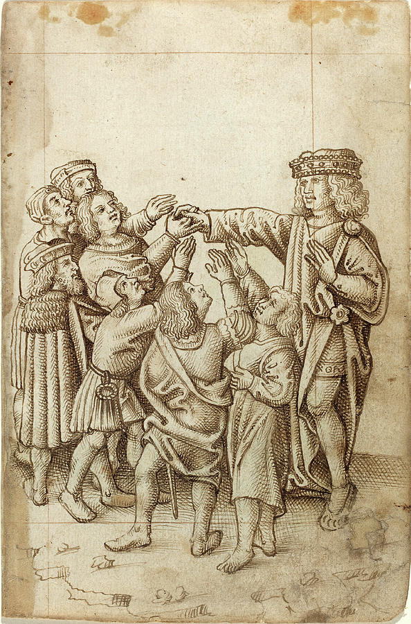 Pen Drawing - French Early 16th Century, Do Not Give Your Right Hand by Quint Lox