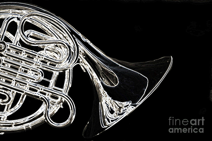 French Horn Classic Drawing in Black and White 3429.01 Photograph by M K Miller