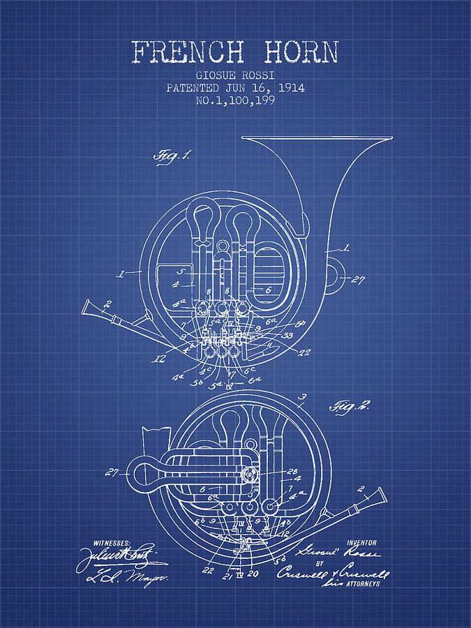 Frame Not Included Vintage Poster Teacher Wall Art Posters Gifts For Men Women Music Room Blueprint Instrument Decor French Horn 1914 Patent Print