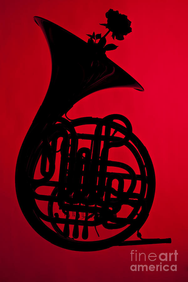 French Horn Silhouette Photograph in Color Red 3432.02 Photograph by M K Miller