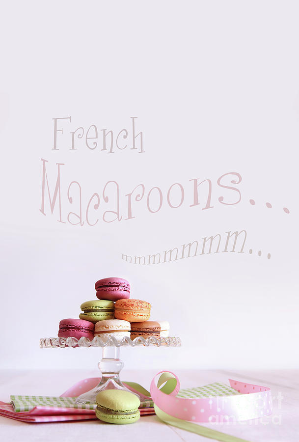 Cake Photograph - French macaroons on dessert tray by Sandra Cunningham