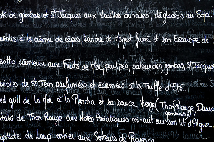 Black Photograph - French Menu on a Chalk Board by Brandon Bourdages