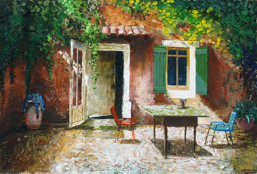 Summer Photograph - French Patio, 2006 Oil On Board by Trevor Neal