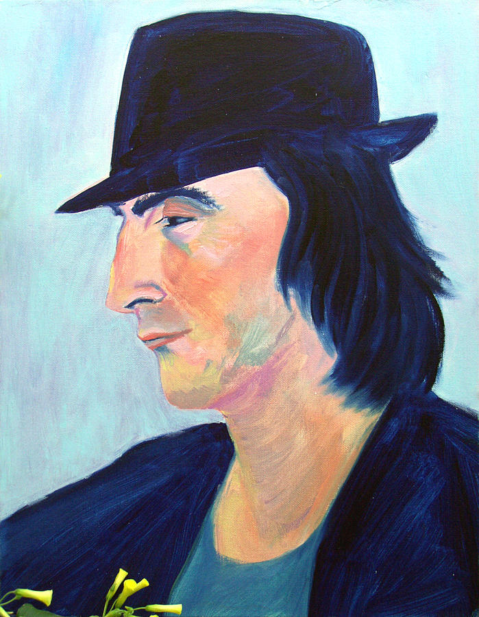 French Photographer With Black Hat and Yellow Flowers Painting by Asha Carolyn Young