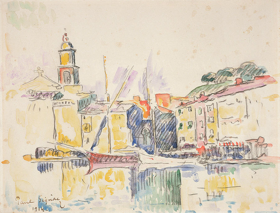 French Port Of St. Tropez, 1914 Drawing by Paul Signac