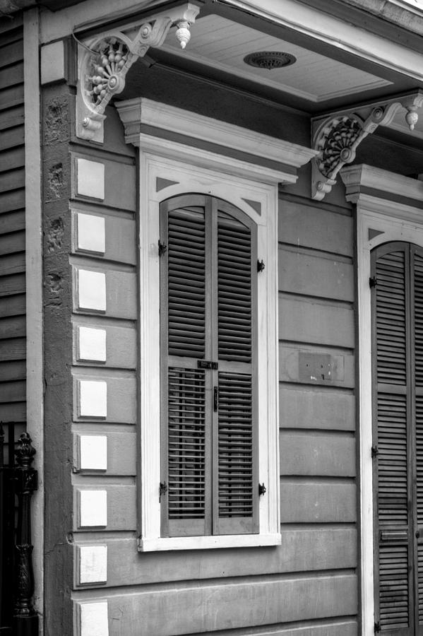 French Quarter Shotgun Closeup in Black and White Photograph by Greg and Chrystal Mimbs