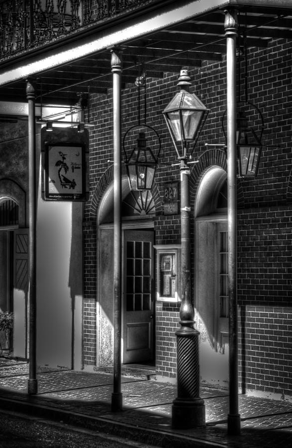 French Quarter Street Lamp in Black and White Photograph by Greg and Chrystal Mimbs
