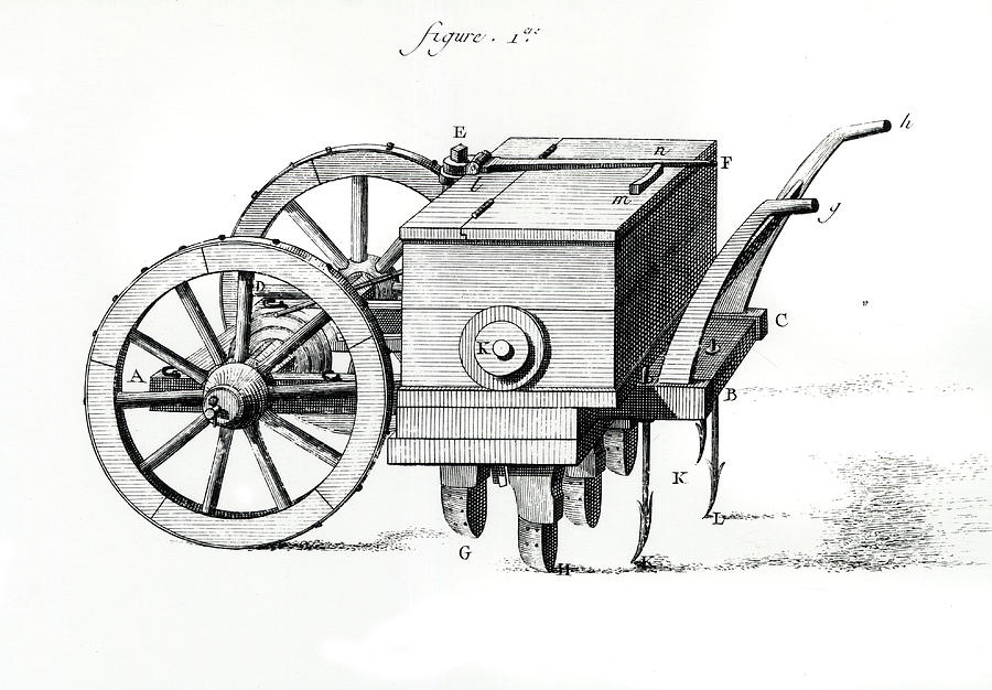 French Seed Drill Modified From Tull Drawing by Mary Evans Picture