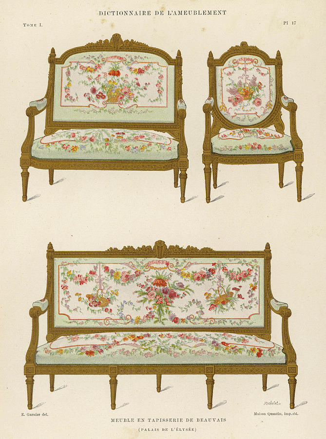 French Settees And Matching Chair Drawing by Mary Evans Picture Library