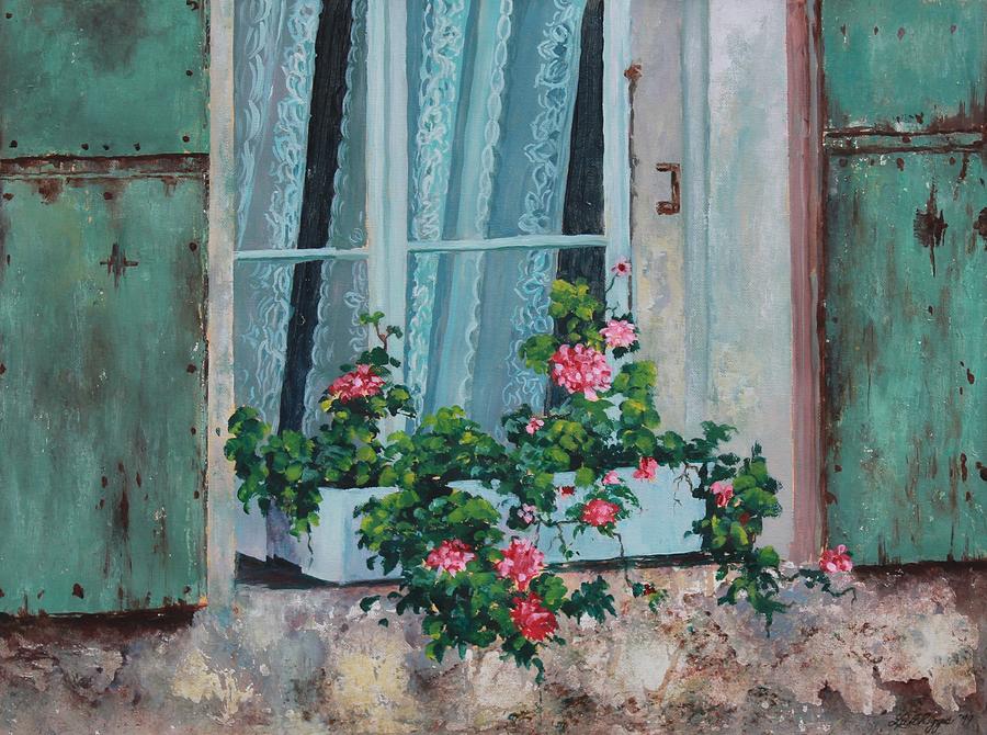 Architecture Painting - French Window Box by Lee Riggs