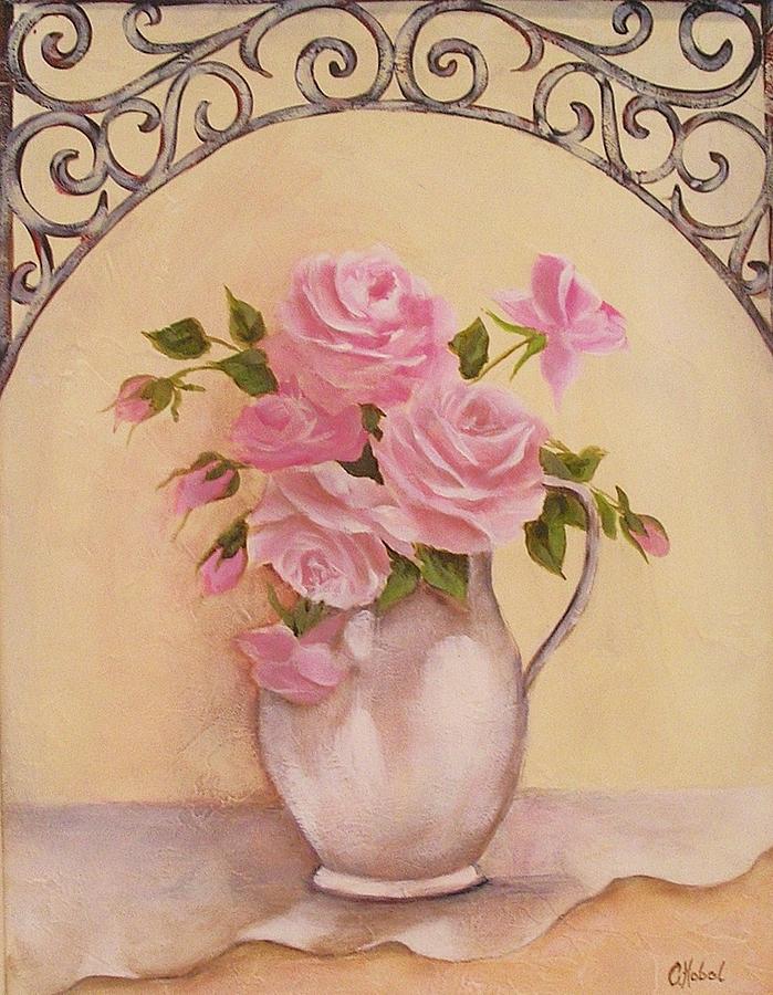 French Window Pink Roses Painting Painting by Chris Hobel