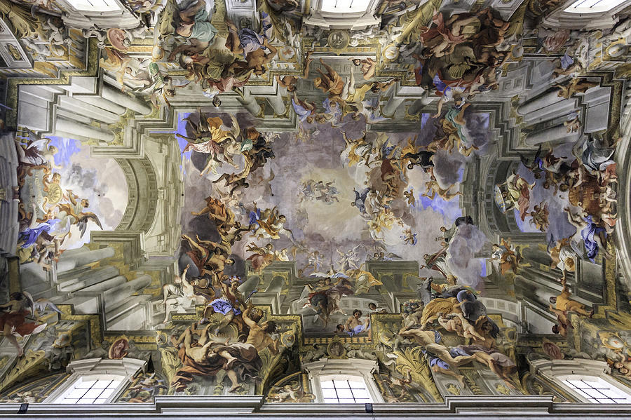 Frescoed ceiling of a cathedral in Rome Photograph by MassanPH