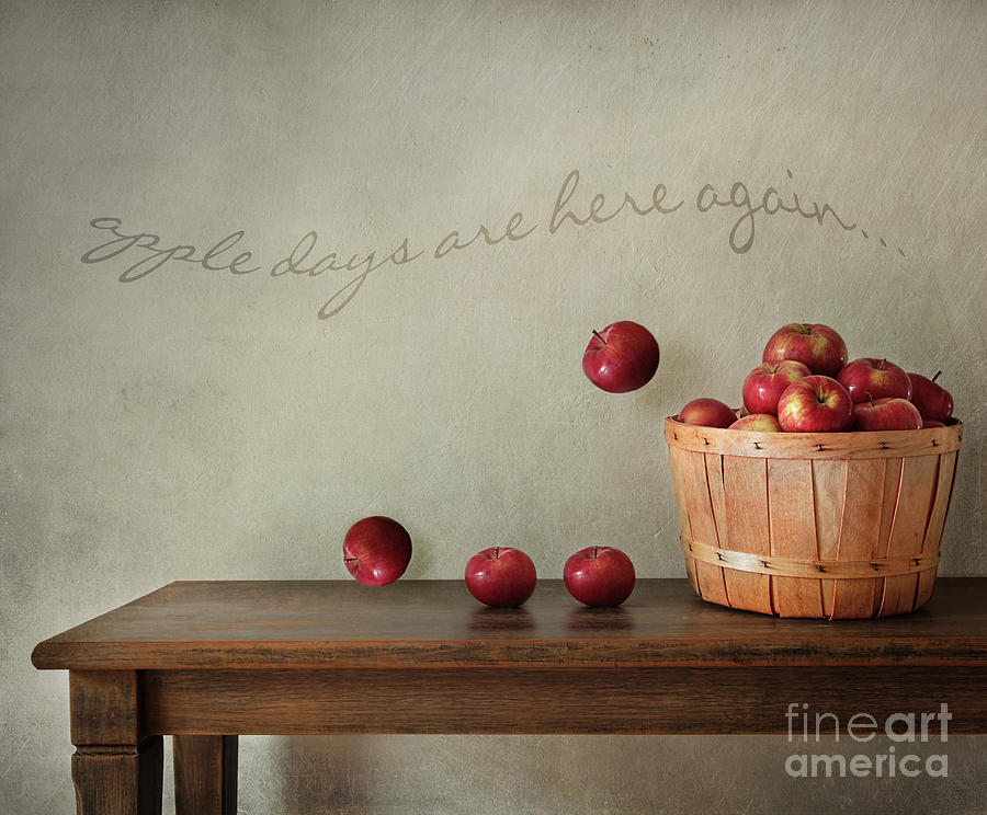 Nature Photograph - Fresh apples on wooden table by Sandra Cunningham