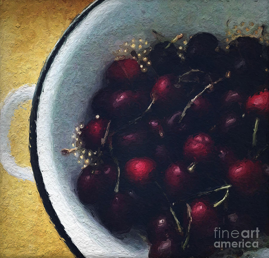 Bowl Painting - Fresh Cherries by Linda Woods