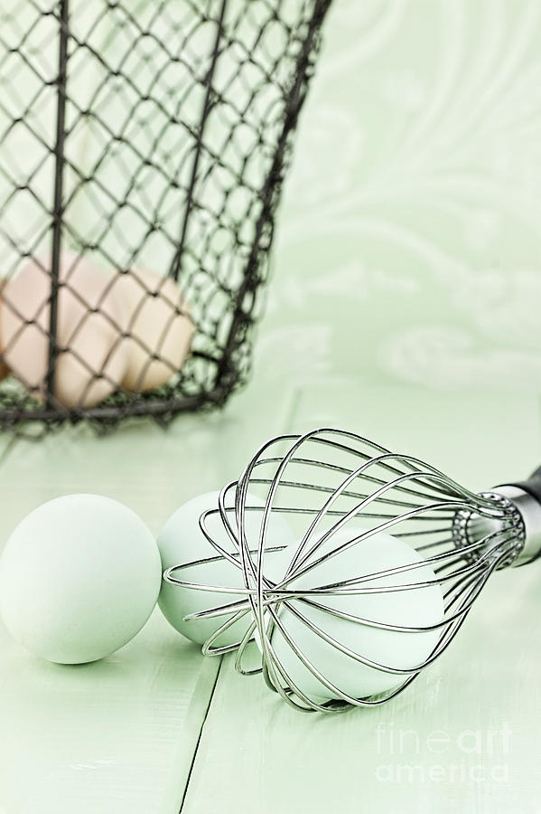 Fresh farm eggs and whisk Photograph by Stephanie Frey