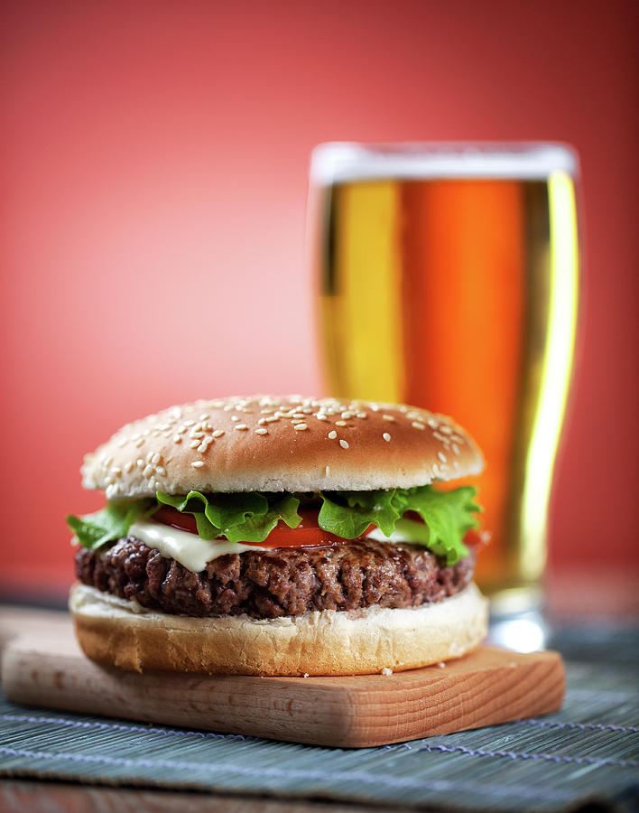Fresh Hamburger With Beer Photograph by Svariophoto