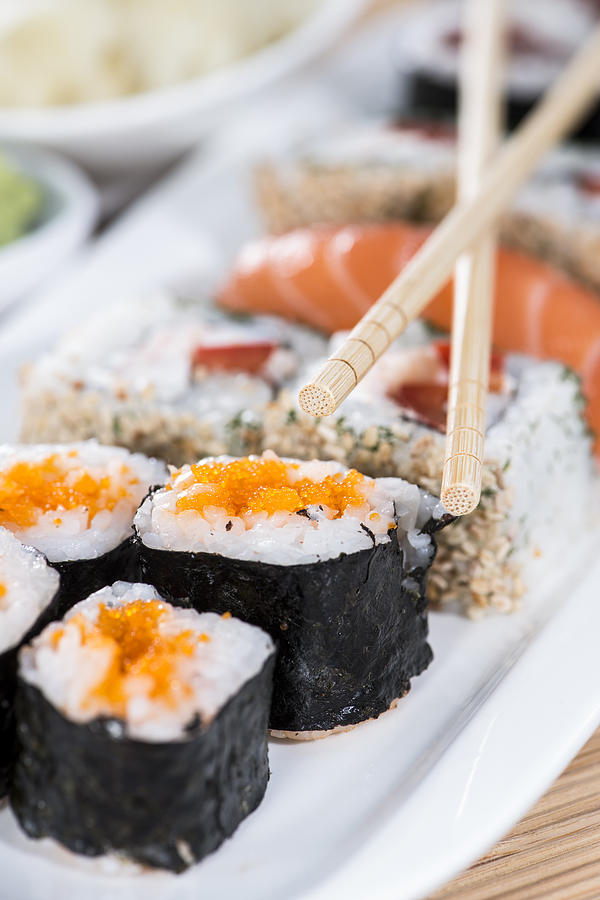 Fresh Made Sushi With Chopsticks Photograph