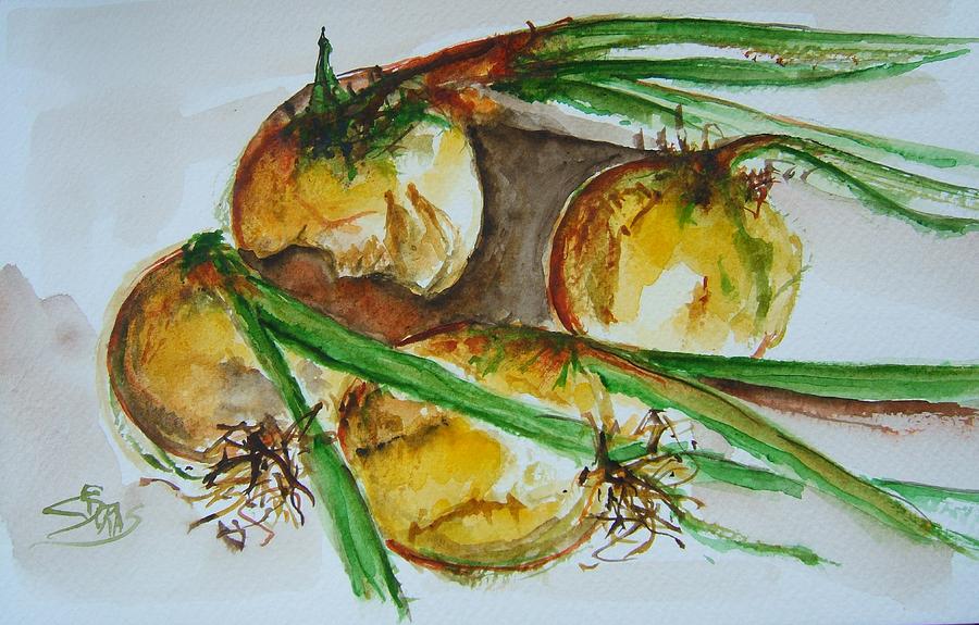 Fresh Onions Painting by Elaine Duras