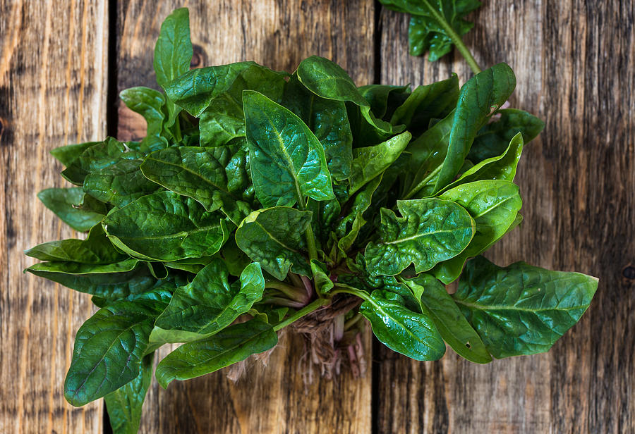 Fresh organic spinach on wooden background Photograph by Istetiana