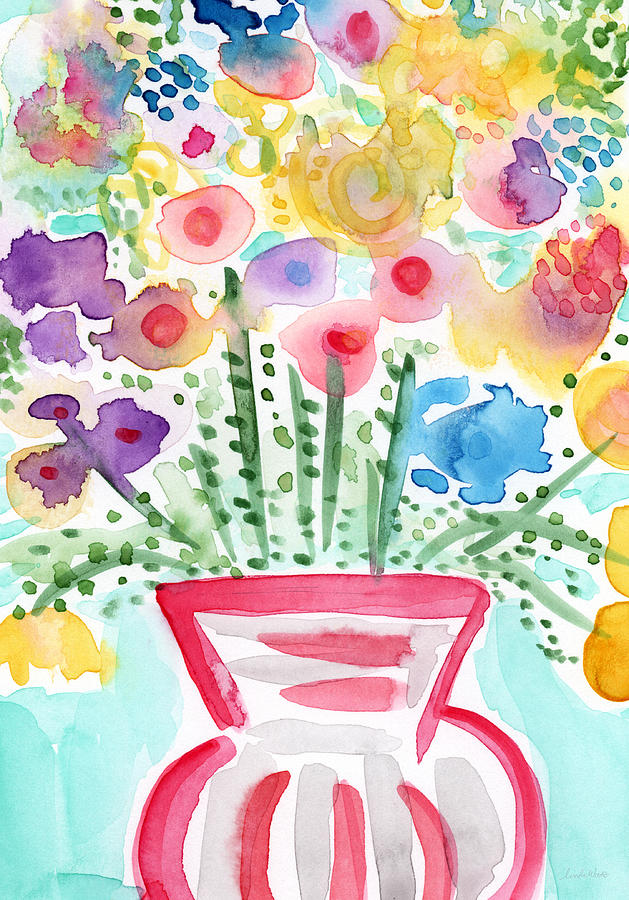 Fresh Picked Flowers- Contemporary Watercolor Painting Painting