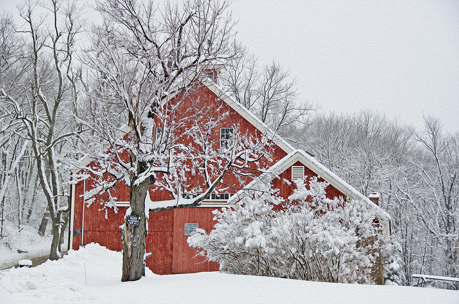 Fresh Snow on Red Barn Paint Version Photograph by Donna Doherty
