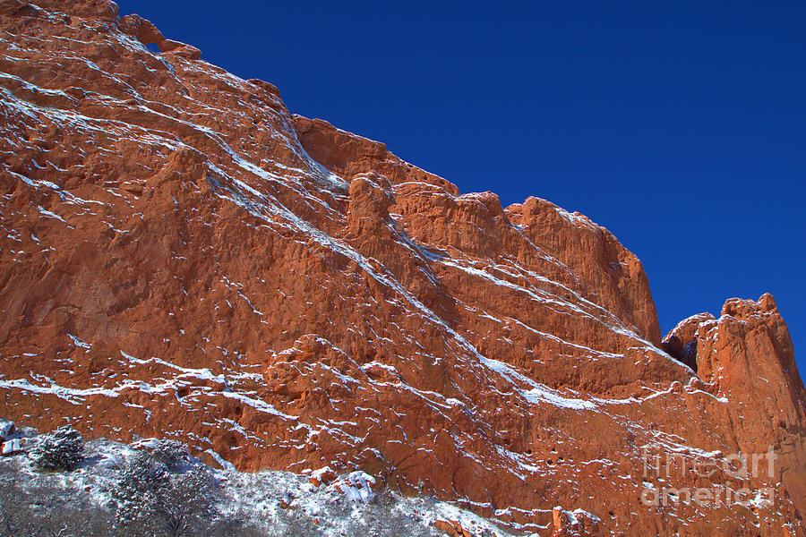 Fresh Snow on Rock Wall at Garden of the Gods Photograph by JD Smith