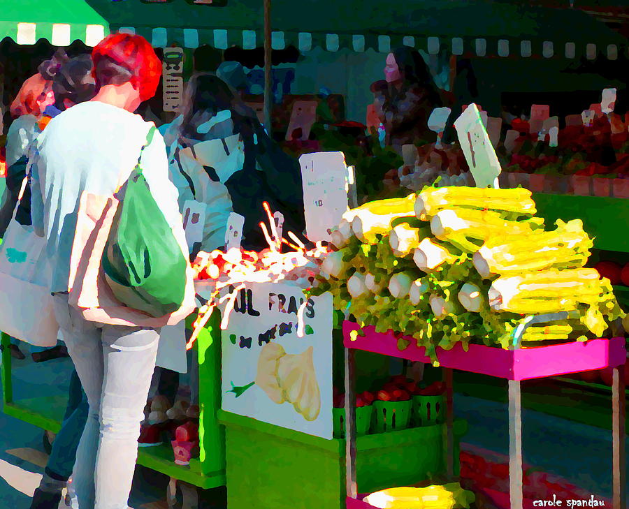 Fresh Summer Produce Atwater Farmers Market Celery And Garlic Table Urban Scene Carole Spandau Painting by Carole Spandau