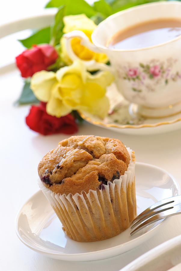 Flower Photograph - Freshly Baked Muffin With Tea by Amanda Elwell
