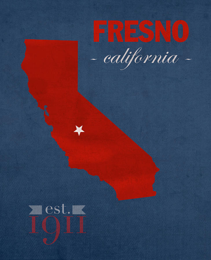 Fresno State University Mixed Media - Fresno State University Bulldogs California College Town State Map Poster Series No 025 by Design Turnpike