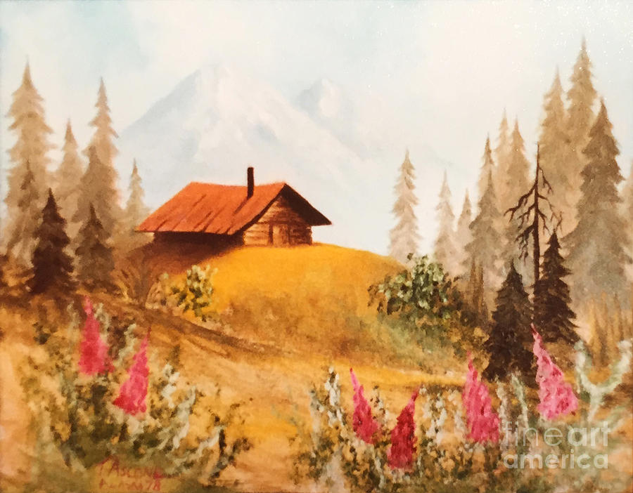 Fireweed Cabin Painting by Teresa Ascone