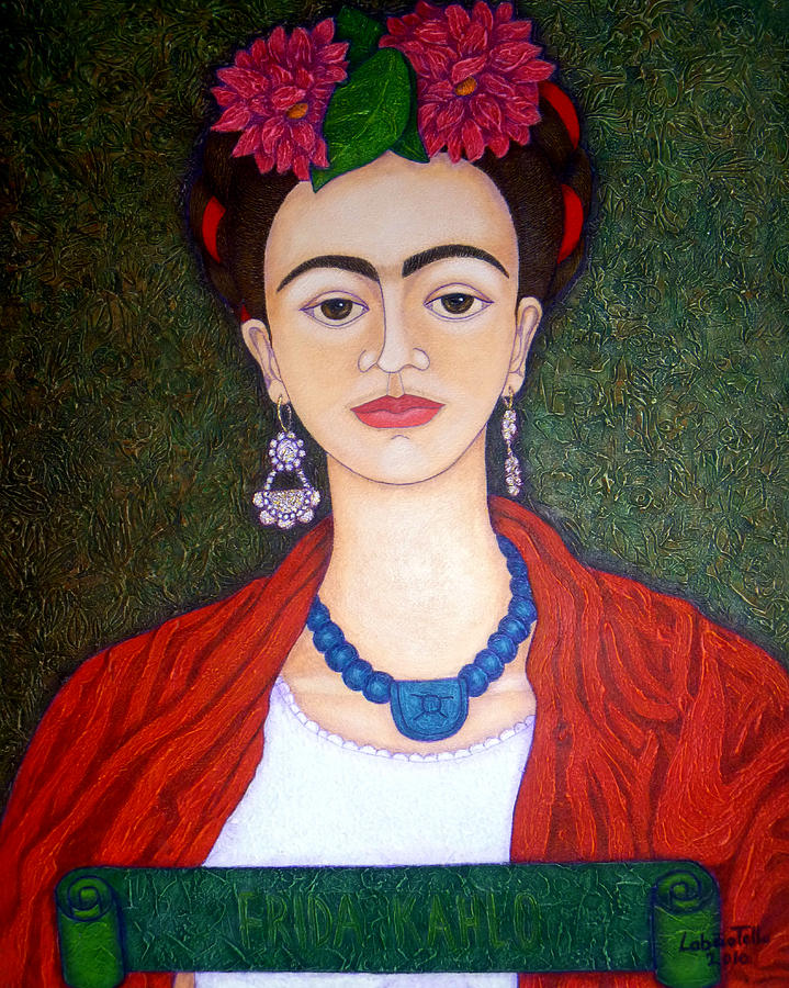 Frida portrait with dahlias Painting by Madalena Lobao-Tello