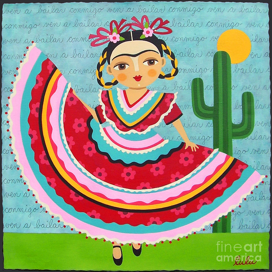Flower Painting - Frida Kahlo in Traditional Dress by Andree Chevrier